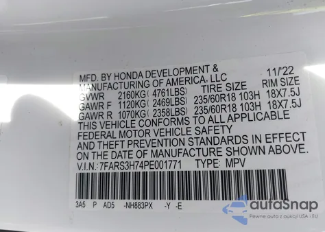 2023 Honda Cr-V Ex-L 2Wd из США, поврежденный, VIN 7FARS3H74PE001771